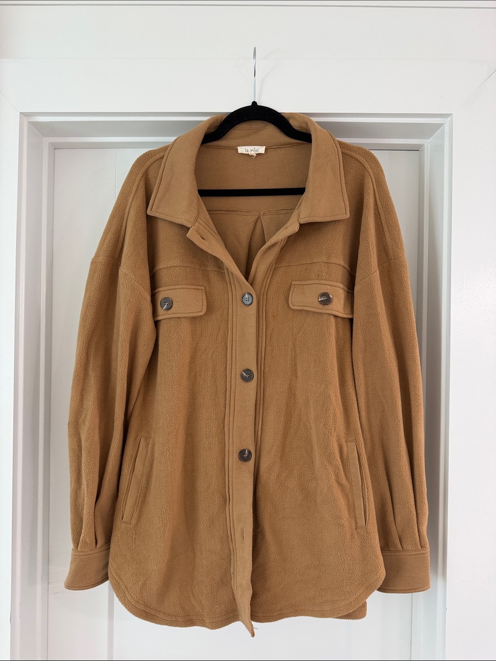 La Miel Camel Button-Up Fleece Utility Jacket
